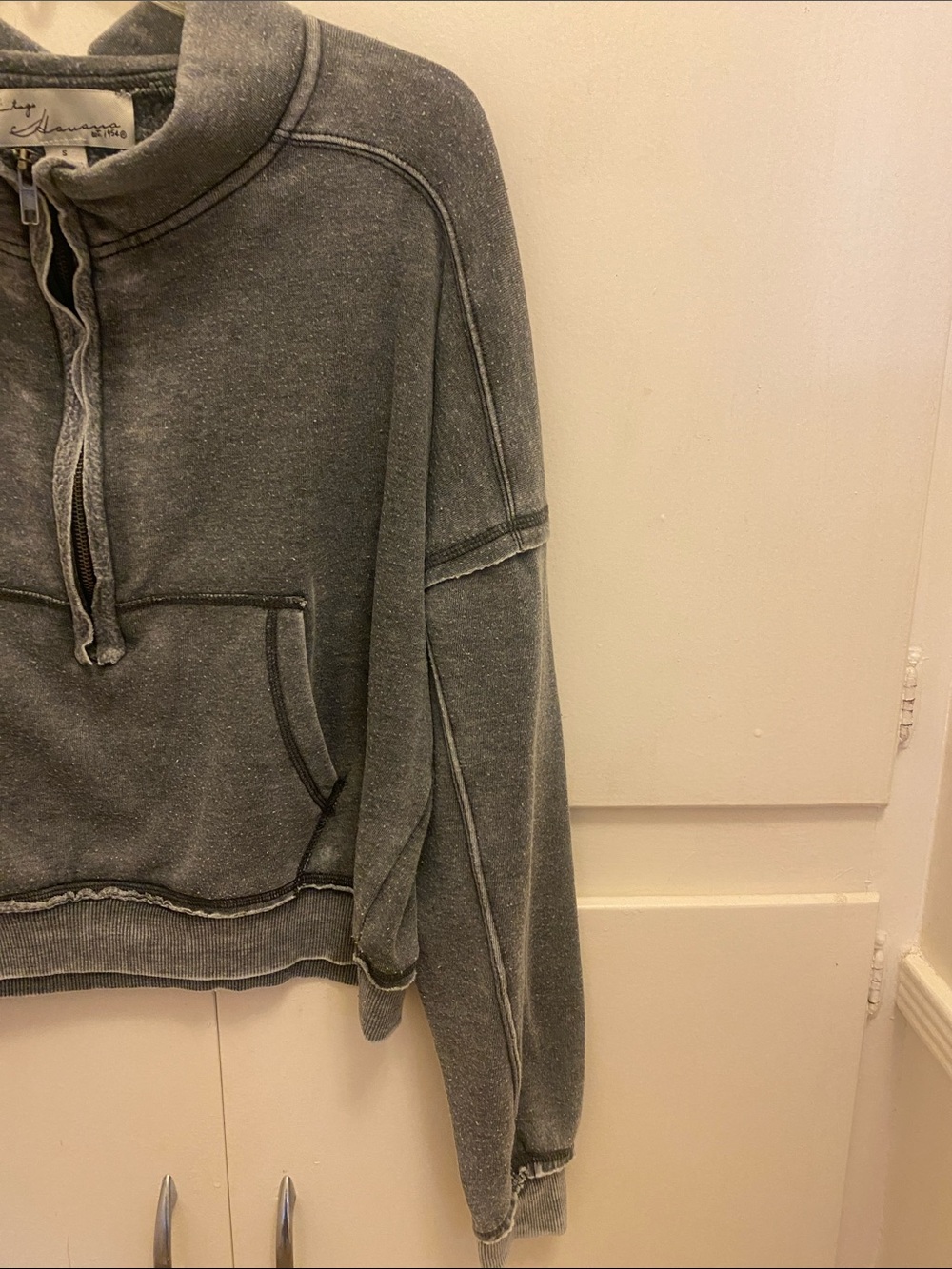 Vintage Havana Washed Gray Half-Zip Pullover Sweater - Picture 4 of 9